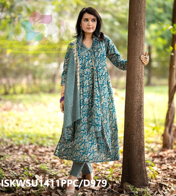 Printed Cotton Kurti With Pant And Dupatta-ISKWSU1411PPC/D979