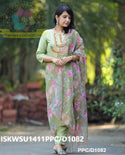 Cotton Silk Kurti With Pant And Floral Printed Organza Dupatta-ISKWSU1411PPC/D979