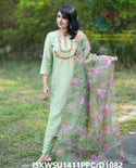 Cotton Silk Kurti With Pant And Floral Printed Organza Dupatta-ISKWSU1411PPC/D979