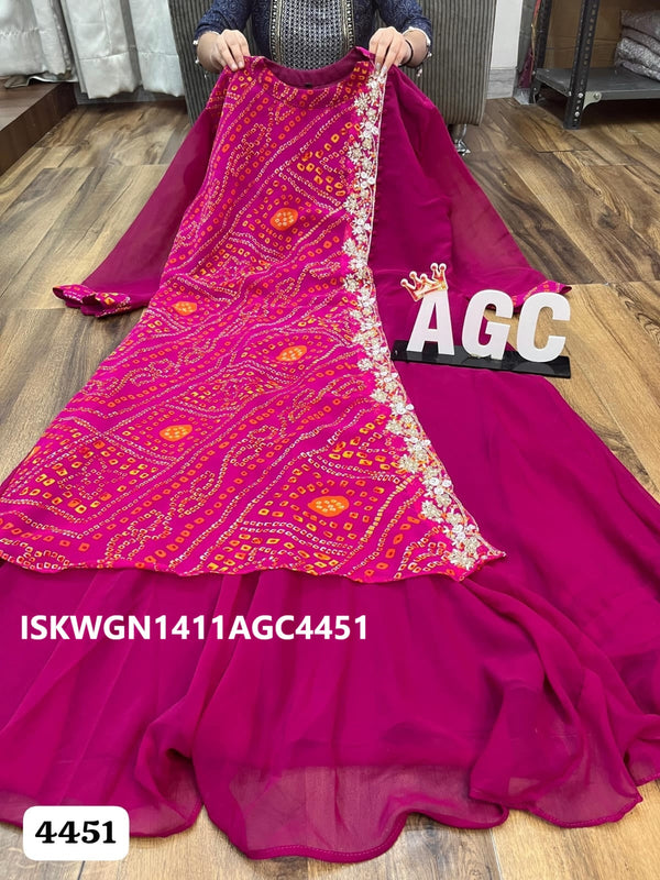 Georgette Gown Attached With Bandhani Printed Drape-ISKWGN1411AGC4451