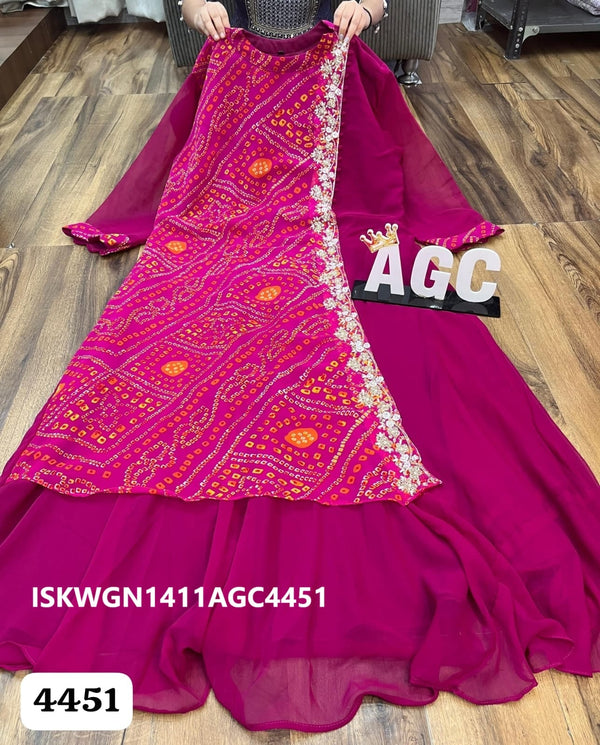 Georgette Gown Attached With Bandhani Printed Drape-ISKWGN1411AGC4451