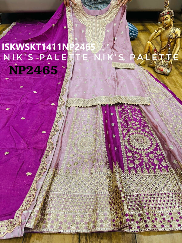 Embroidered Chinon Silk Kurti With Skirt And Silk Dupatta-ISKWSKT1111NP2465