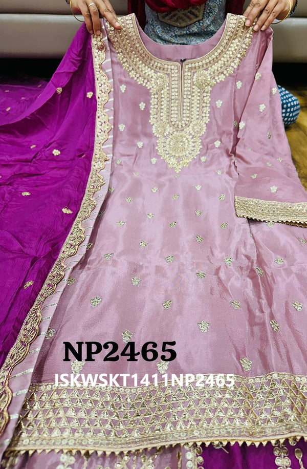 Embroidered Chinon Silk Kurti With Skirt And Silk Dupatta-ISKWSKT1111NP2465