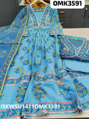 Floral Printed Dobby Cotton Anarkali Kurti With Pant And Hand Block Printed Kota Doriya Dupatta-ISKWSU1411OMK3591