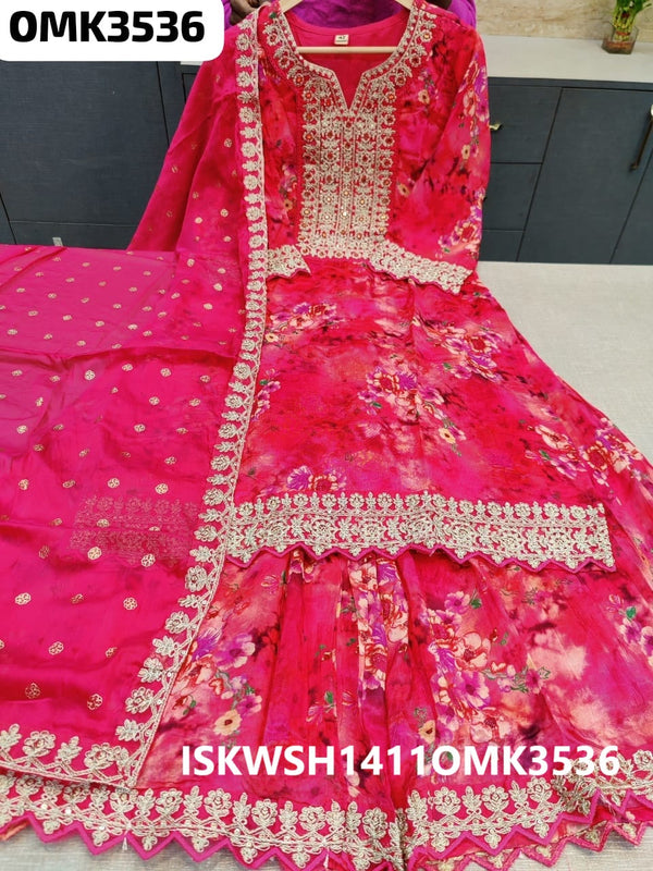 Floral Printed Chinon Kurti With Sharara And Dupatta-ISKWSH1411OMK3536