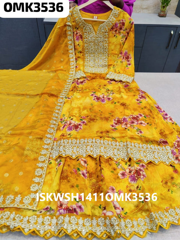 Floral Printed Chinon Kurti With Sharara And Dupatta-ISKWSH1411OMK3536