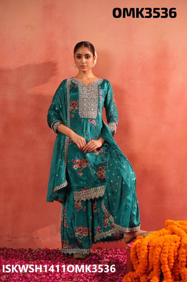 Floral Printed Chinon Kurti With Sharara And Dupatta-ISKWSH1411OMK3536