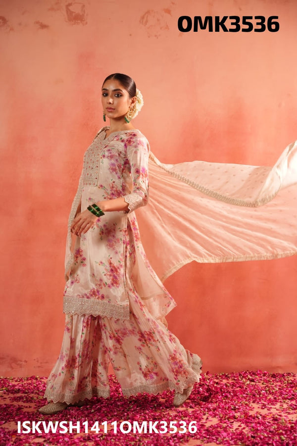 Floral Printed Chinon Kurti With Sharara And Dupatta-ISKWSH1411OMK3536