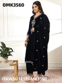 Embroidered Velvet Kurti With Pant And Dupatta-ISKWSU1411OMK3560