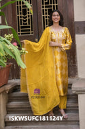 Embroidered Gaji Silk Kurti With Silk Pant And Organza Dupatta-ISKWSUFC181124Y