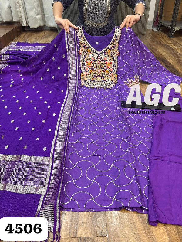 Embroidered Maslin Silk Kurti With Pant And Self Weaved Dupatta-ISKWSU1811AGC4506