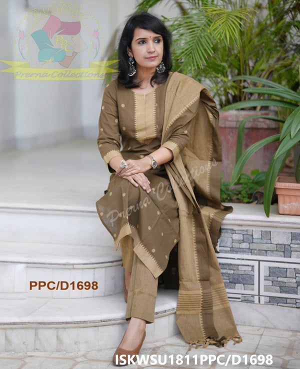 Handloom Cotton Kurti With Cotton Pant And Handloom Dupatta-ISKWSU1811PPC/D1698