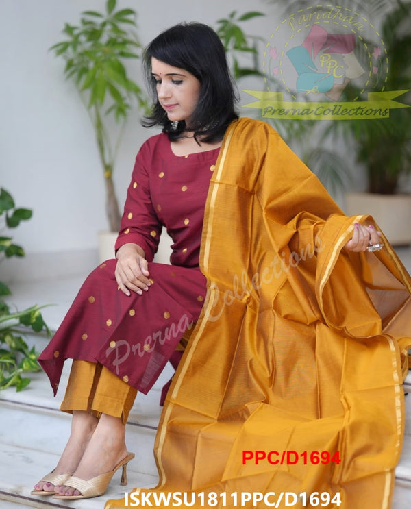 Handloom Weaved Silk Kurti With Silk Pant And Zari Dupatta-ISKWSU1811PPC/D1694