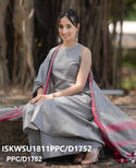 Handloom A-Line Kurti With Handloom Cotton Palazzo And Linen Dupatta-ISKWSU1811PPC/D1852