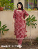 Hand Block Printed Cotton Kurti With Pant And Malmal Cotton Dupatta-ISKWSU1811PPC/D1574