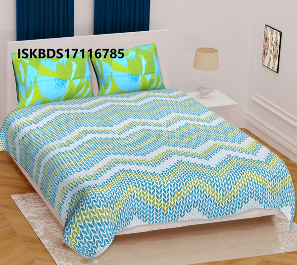 Jaipuri Printed Double Bed-Sheet With 2 Flap Pillow Cover Set-ISKBDS17116785