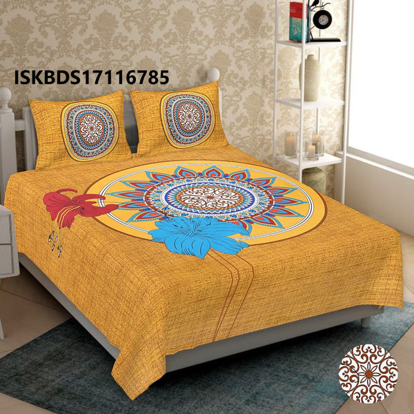 Jaipuri Printed Double Bed-Sheet With 2 Flap Pillow Cover Set-ISKBDS17116785