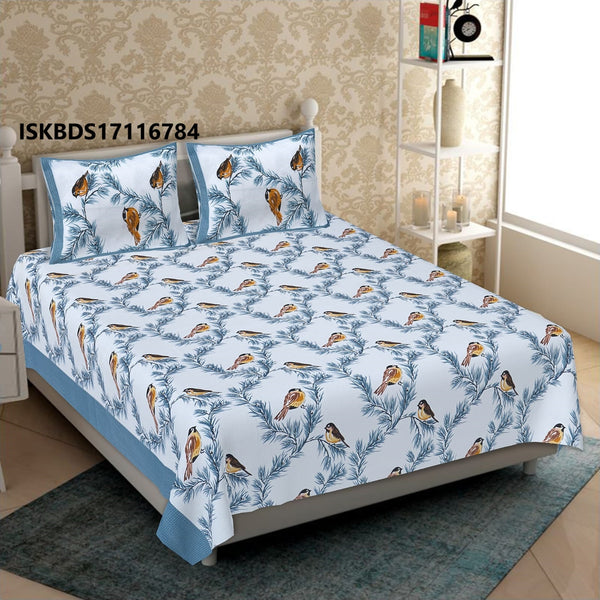 Jaipuri Printed Double Bed-Sheet With 2 Flap Pillow Cover Set-ISKBDS17116784