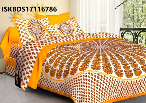 Jaipuri Printed Double Bed-Sheet With 2 Flap Pillow Cover Set-ISKBDS17116786