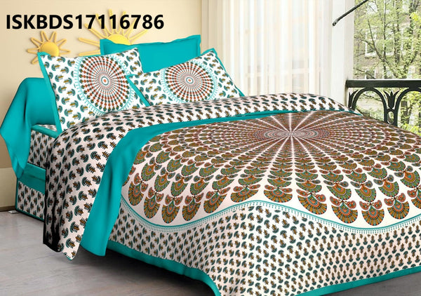 Jaipuri Printed Double Bed-Sheet With 2 Flap Pillow Cover Set-ISKBDS17116786