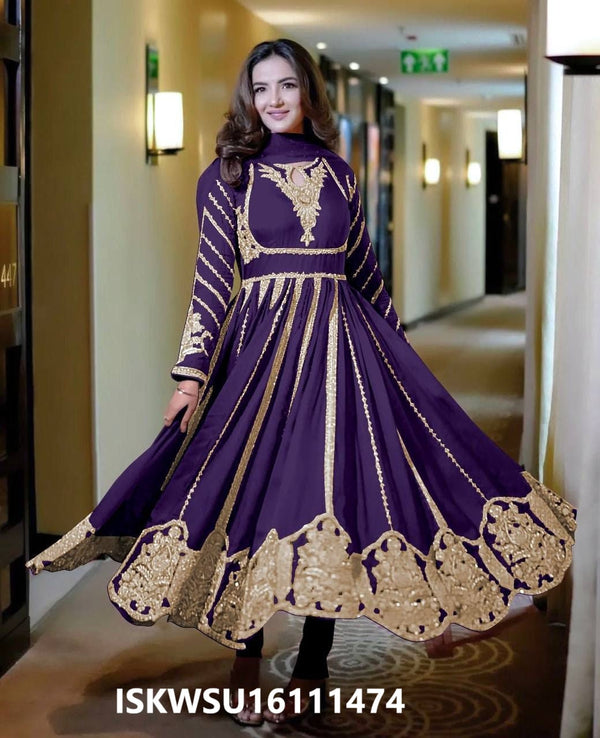 Embroidered Georgette Anarkali Kurti With Pant And Net Dupatta-ISKWSU16111474