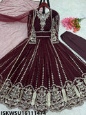 Embroidered Georgette Anarkali Kurti With Pant And Net Dupatta-ISKWSU16111474