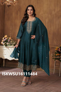 Embroidered Silk Flared Kurti With Pant And Dupatta-ISKWSU16111484