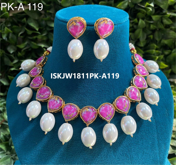 Kundan Necklace Set-ISKJW1811PK-A119