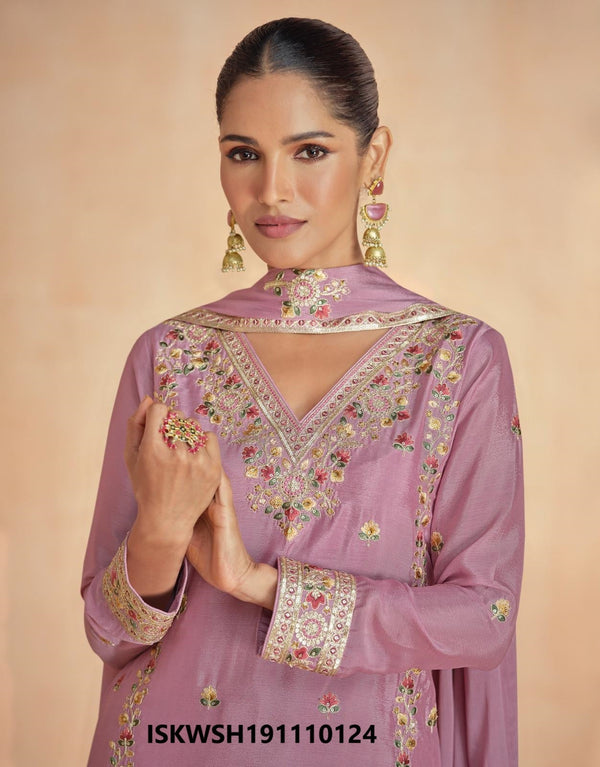 Embroidered Chinon Silk Kurti With Sharara And Dupatta-ISKWSH191110124