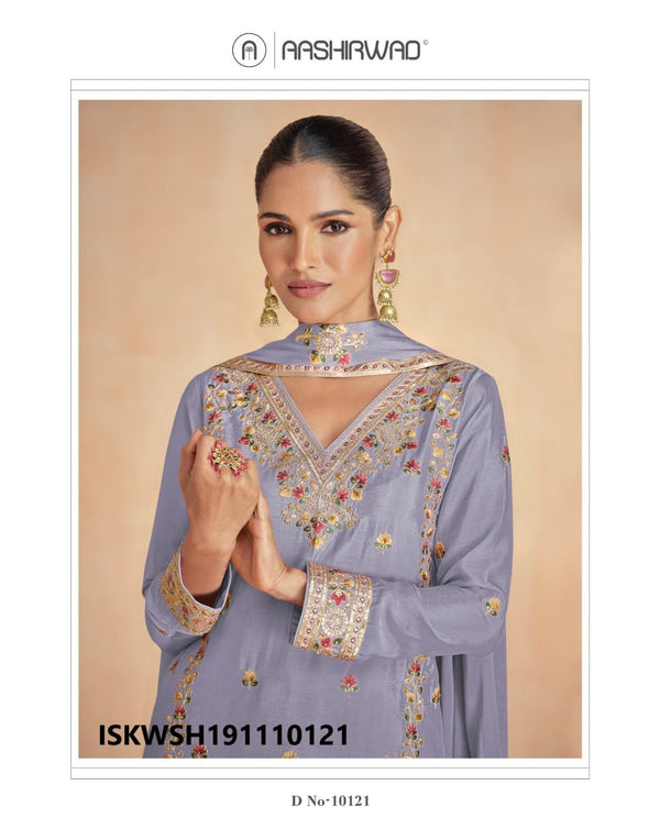 Embroidered Chinon Silk Kurti With Sharara And Dupatta-ISKWSH191110121