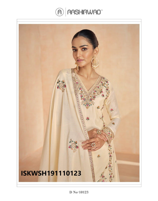 Embroidered Chinon Silk Kurti With Sharara And Dupatta-ISKWSH191110123