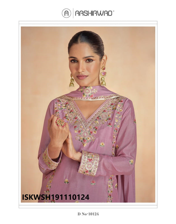 Embroidered Chinon Silk Kurti With Sharara And Dupatta-ISKWSH191110124