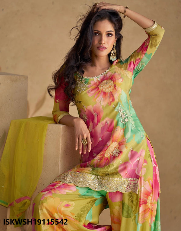 Printed Chinon Silk Kurti With Sharara And Net Dupatta-ISKWSH19115542