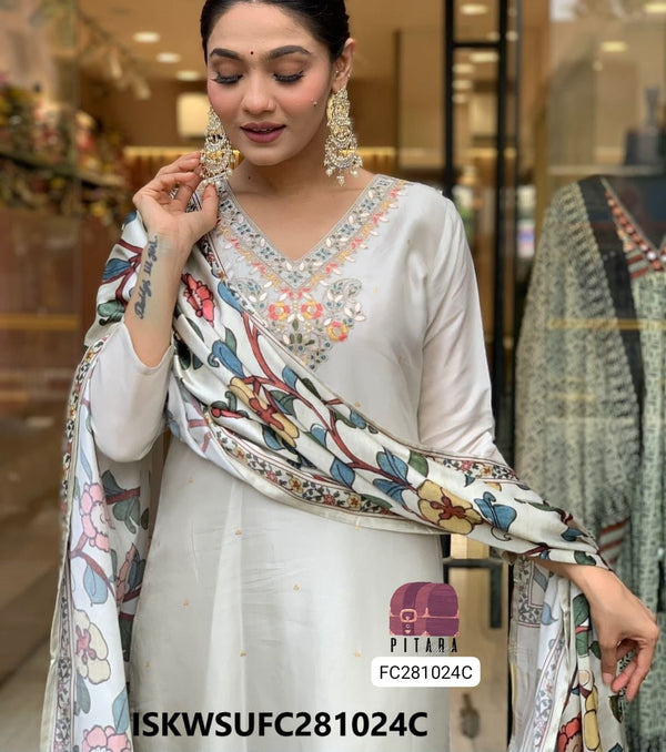 Embroidered Silk Kurti With Pant And Printed Gaji Silk Dupatta-ISKWSUFC281024C