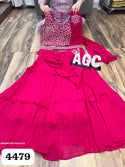 Georgette Skirt Attached With Drape And Embroidered Crop Top-ISKWSKT2011AGC4479