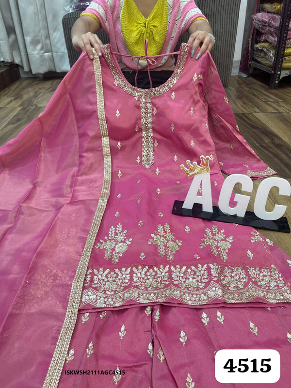 Embroidered Tissue Silk Kurti With Sharara And Dupatta-ISKWSH2111AGC4515