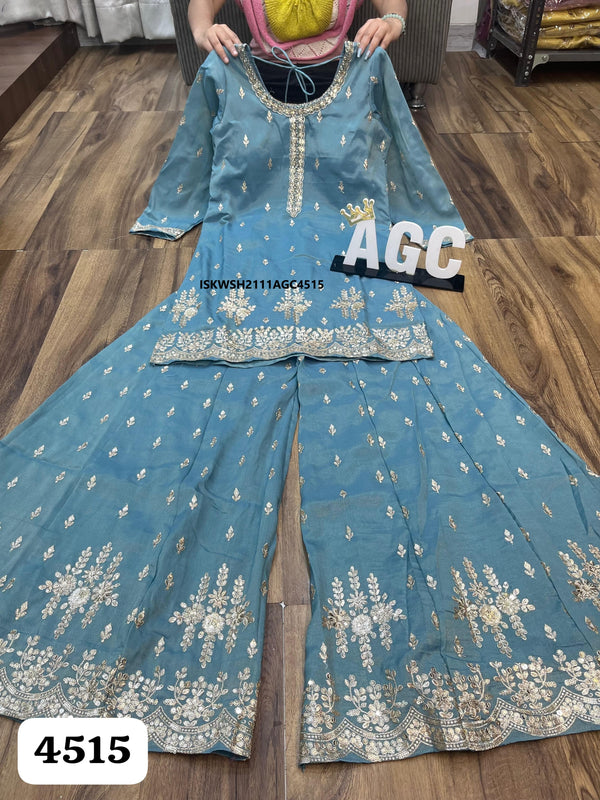 Embroidered Tissue Silk Kurti With Sharara And Dupatta-ISKWSH2111AGC4515