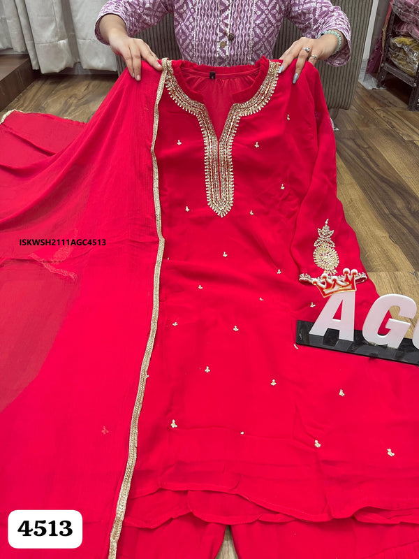 Sequined Georgette Kurti With Sharara And Dupatta-ISKWSH2111AGC4513