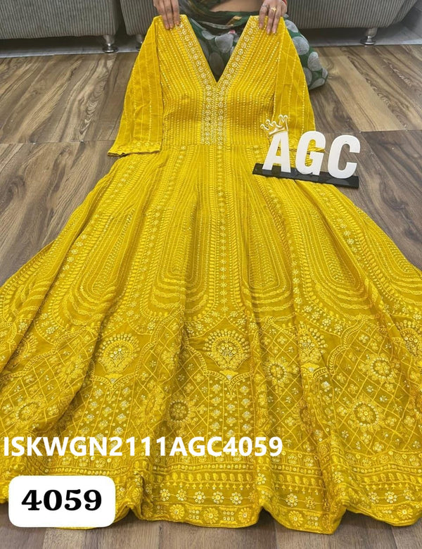 Embroidered Georgette Gown With Dupatta-ISKWGN2111AGC4059