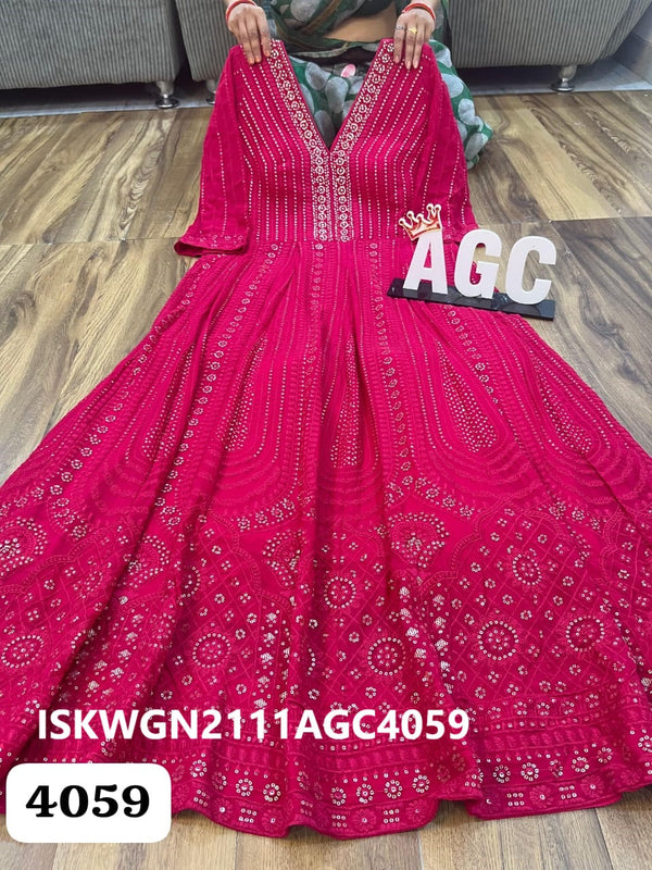 Embroidered Georgette Gown With Dupatta-ISKWGN2111AGC4059