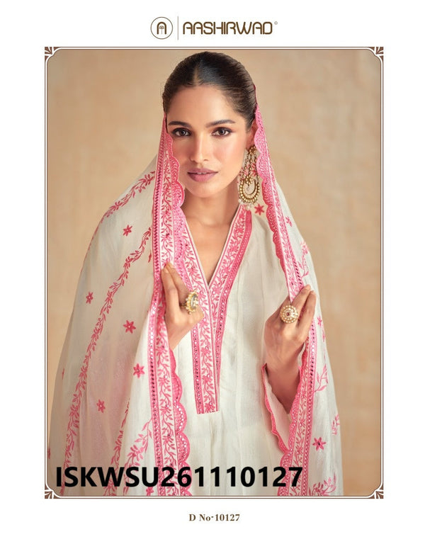 Embroidered Silk Front Slit Kurti With Pant And Dupatta-ISKWSU261110127