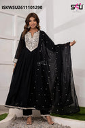 Embroidered Malmal Cotton Anarkali Kurti With Pant And Dupatta-ISKWSU2611101290