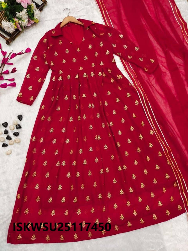 Sequined Georgette Anarkali Kurti With Dupatta-ISKWSU25117450