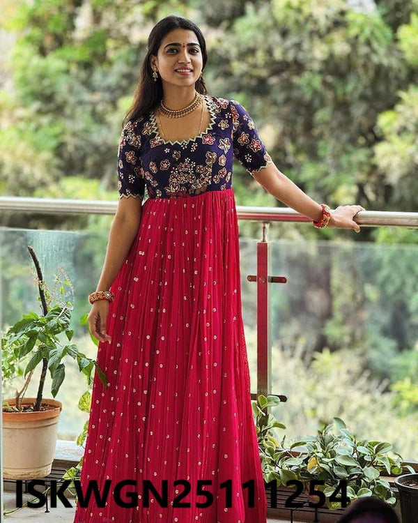 Embroidered Georgette Gown With Dupatta-ISKWGN25111254