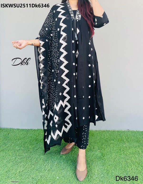 Printed Cotton Kurti With Pant And Dupatta-ISKWSU2511Dk6346