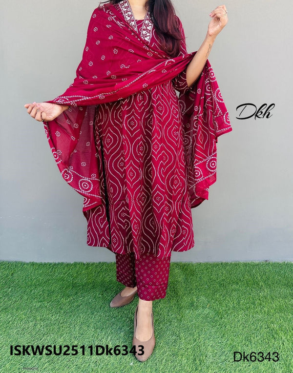 Printed Cotton Kurti With Pant And Dupatta-ISKWSU2511Dk6343