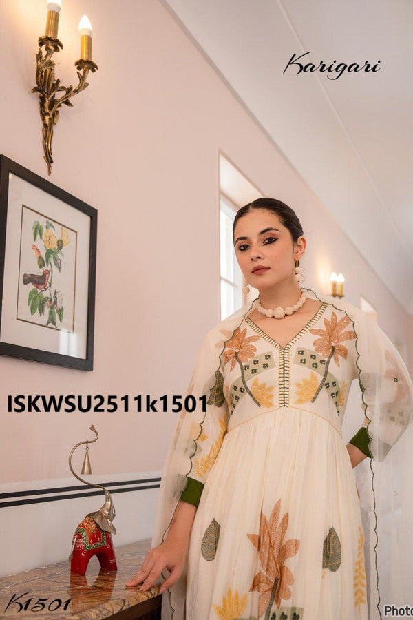 Embroidered Silk Kurti With Pant And Dupatta-ISKWSU2511k1501