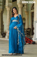 Embroidered Maslin Pleated Gown With Dupatta-ISKWGN2511OMK2654