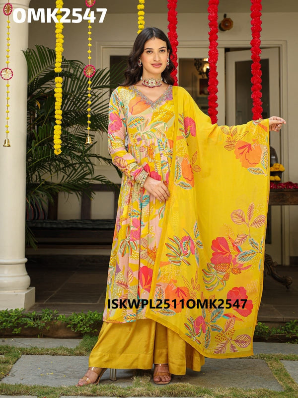 Printed Rayon Anarkali Kurti With Palazzo And Organza Dupatta-ISKWPL2511OMK2547