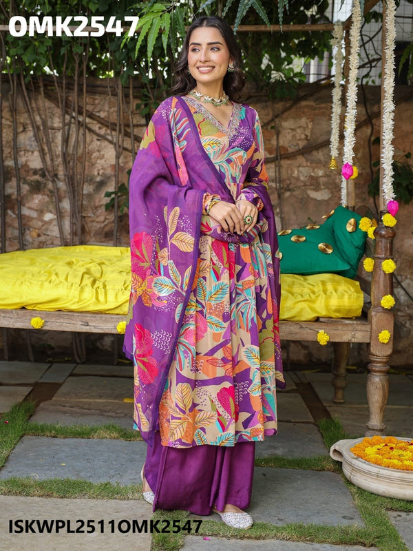 Printed Rayon Anarkali Kurti With Palazzo And Organza Dupatta-ISKWPL2511OMK2547